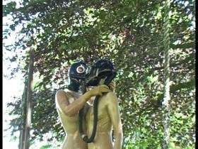 Dildo gas masks in the garden