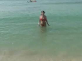 Red string bikini on the beach