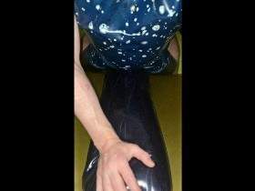 Humping inflated waterbed tube on waterbed in latex