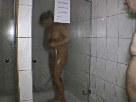 Sauna visitors in the shower piss