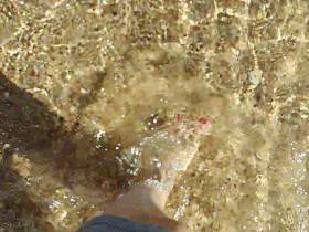 Feet splashing in the sea