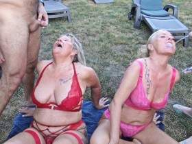Mega outdoor piss orgy! 20 men filled us with piss! Part 3