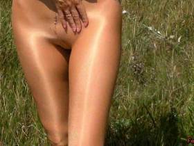 Outdoors dressing Shiny Pantyhose and Latex Body