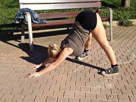 Stretching at the park