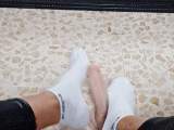 Footjob with sneaker socks