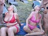 Mega outdoor piss orgy! 20 men filled us with piss! Part 1