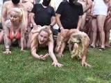 3 Top Girls Outdoor banged on the lawn and sprayed full.