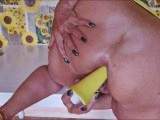 Zaunhocker und Banane