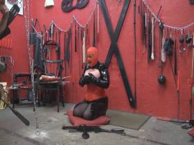 Sniveling slave part 7 is hitting herself on her tits