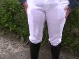 White Miss Sixty jeans and rubber riding boots .....