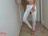Weiße Jeans mit Natursekt veredelt