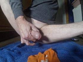 Semen on her orange socks