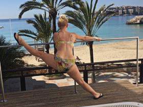 Stretching with sea view