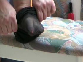 black stockings and red shoes wear