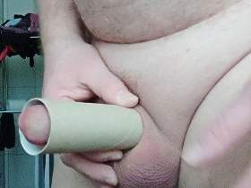 Naked and horny in the bathroom with the paper roller