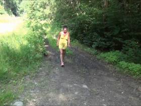 pissing in a bowl outdoors