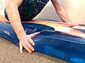 Fucking water-filled blue Beach Bum Barry inflatable mattress