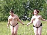 Fat women do strip while jumping rope