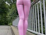 In pink leggings over the highway