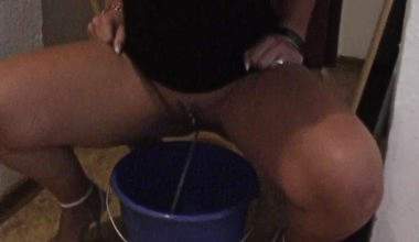 in den eimer gepisst