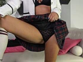 Bare pussy under the uniform