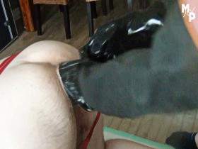 Extreme anal fisting with thick industrial gloves