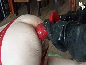 Extreme anal fisting with thick industrial gloves