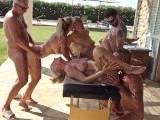 Outdoor massage at the resort ends in an AO (anal sex) orgy! Part 2