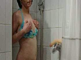 In the shower, giant dildo SB