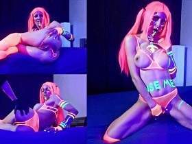Lights out—black light on! I make my pussy glow in the dark!