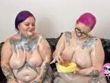 Wet and messy: Julia and I play with whipped cream and cake