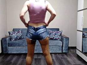 Olga in dirty nylon under shorts