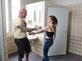 Toilets romance No. 1: ripped pants, ripped cunt