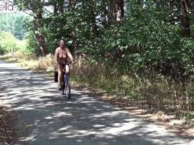 Nude ride a bike with public shit and piss!