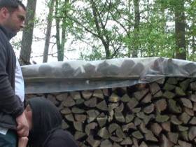 Fuck behind the woodpile