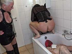 A hot shit bath for our slave