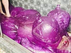 Fucking my water-filled purple big-boobs Hongyi inflatable doll